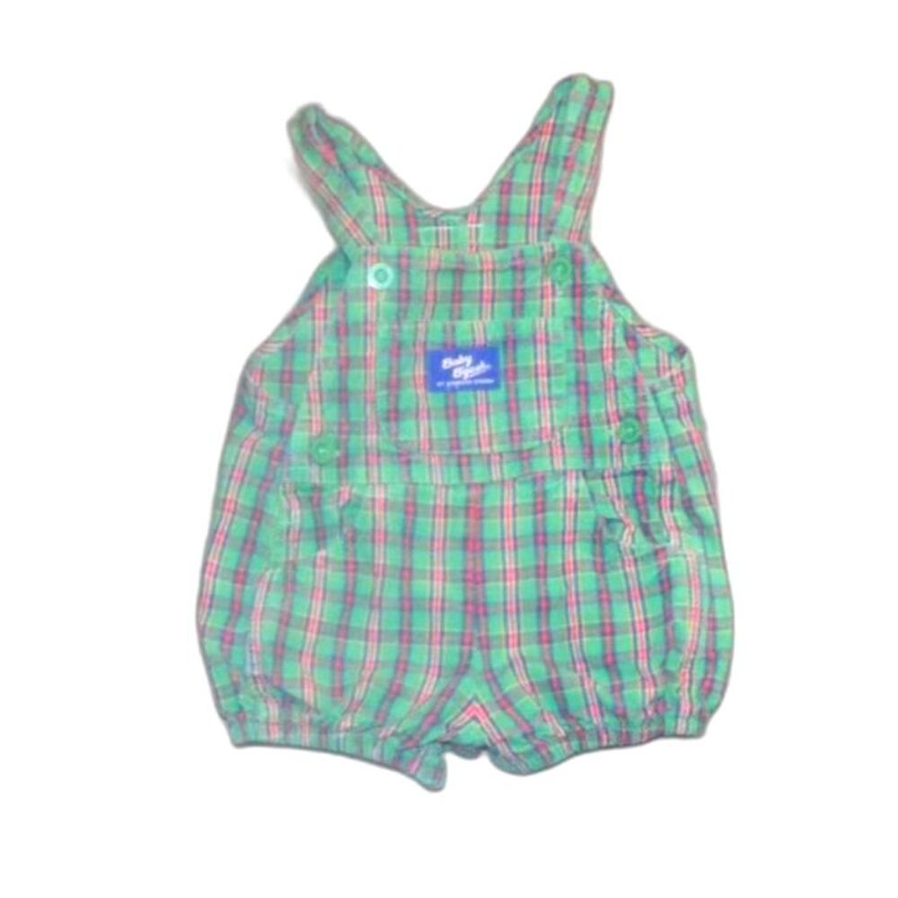 Vintage OshKosh Baby B’gosh Green Plaid Bubble Romper 6–9 Months 100% Cotton 90s